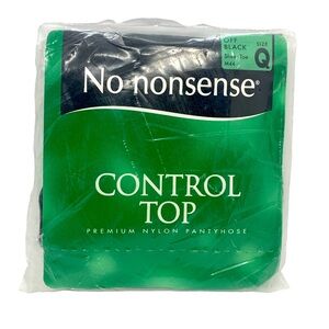 No Nonsense NIP Off Black Size Q Control Top Premium Nylon Pantyhose Sheer Toe